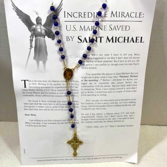 Rosary Beads Prayer Card Incredible Miracle US Marine Saved by St Michael - Picture 1 of 8